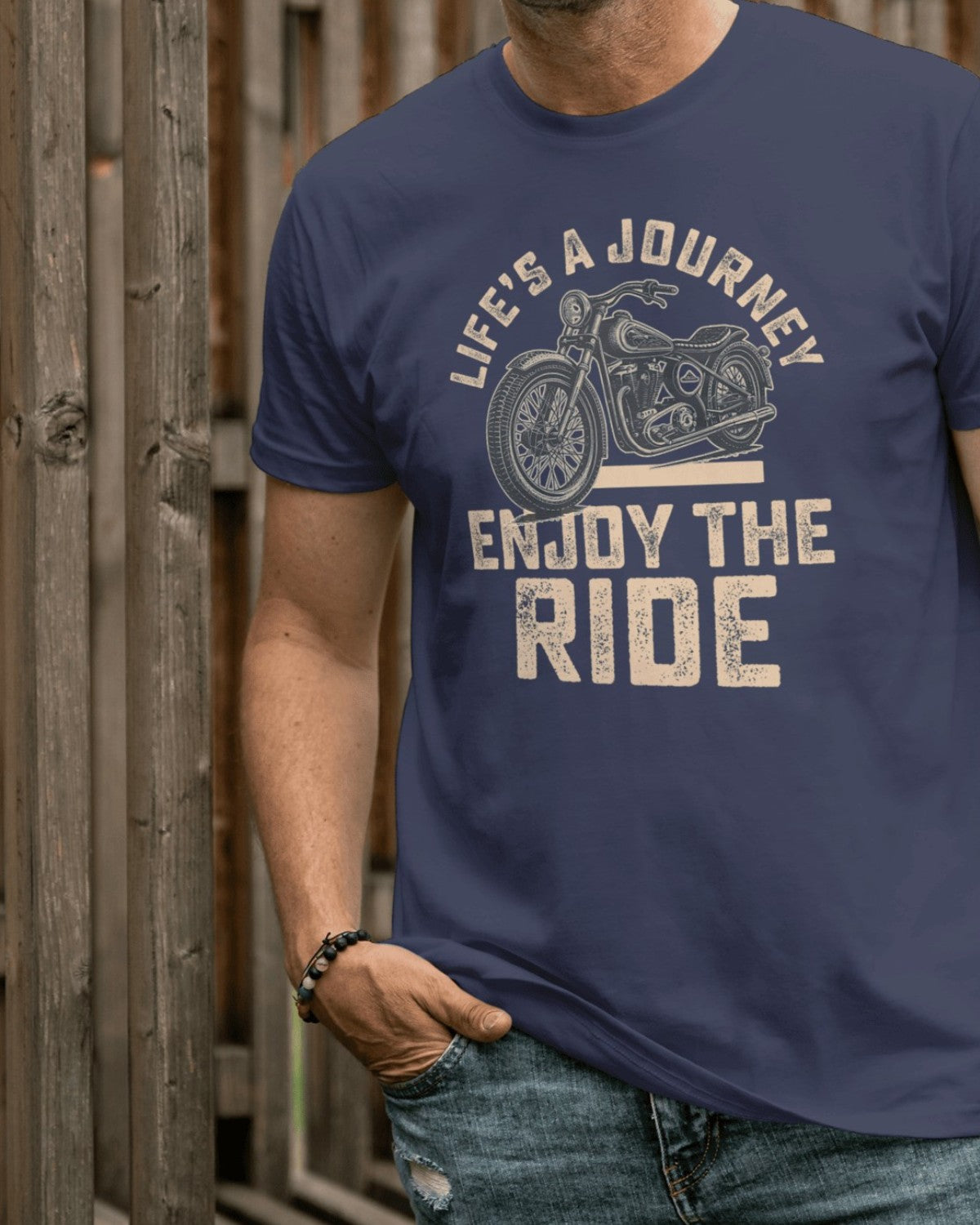 LIFE'S A JOURNY ENJOY THE RIDE Cotton T-Shirt (NAVY BLUE)